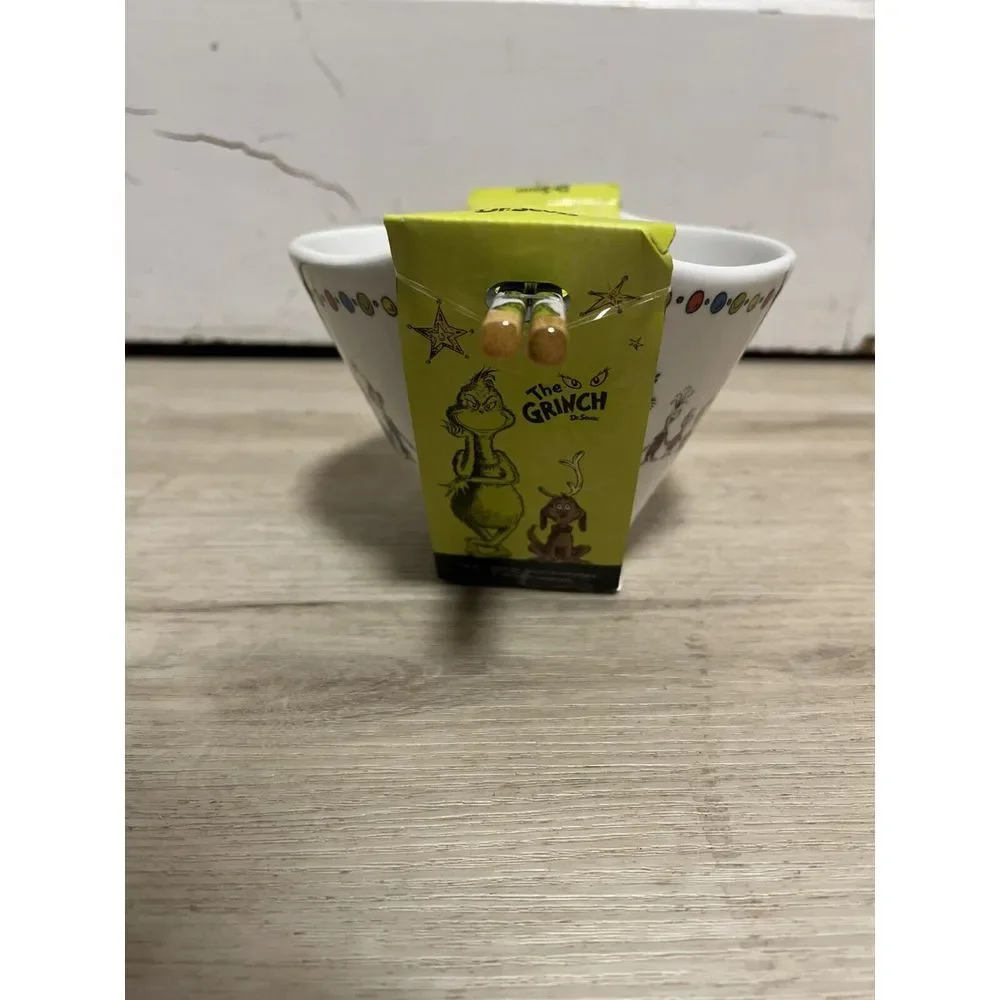 Dr. Seuss The Grinch 20oz Ramen Noodle Bowl‎ With 6in Chopsticks Christmas